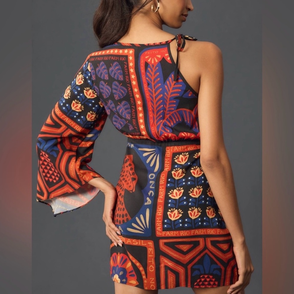FARM Rio One-Shoulder Red and Blue Mini Dress - Picture 3 of 8